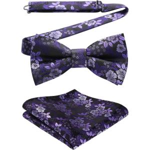 imageHISDERN Bow Ties for Men Paisley Floral Pretied Bowtie Pocket Square Set Mens Formal Bow Ties Wedding PartyDpurple 6