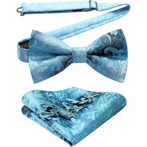imageHISDERN Bow Ties for Men Paisley Floral Pretied Bowtie Pocket Square Set Mens Formal Bow Ties Wedding PartyEzauqa