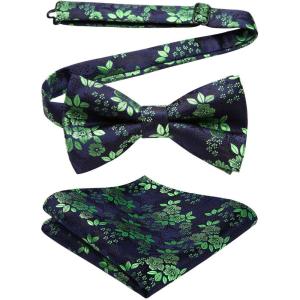 imageHISDERN Bow Ties for Men Paisley Floral Pretied Bowtie Pocket Square Set Mens Formal Bow Ties Wedding PartyGgreen 4