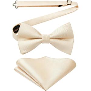 imageHISDERN Bow Ties for Men Paisley Floral Pretied Bowtie Pocket Square Set Mens Formal Bow Ties Wedding PartyGkhaki