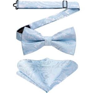 imageHISDERN Bow Ties for Men Paisley Floral Pretied Bowtie Pocket Square Set Mens Formal Bow Ties Wedding PartyLight Blue 02