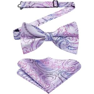 imageHISDERN Bow Ties for Men Paisley Floral Pretied Bowtie Pocket Square Set Mens Formal Bow Ties Wedding PartyLight Purple