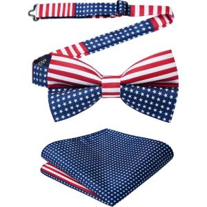 imageHISDERN Bow Ties for Men Paisley Floral Pretied Bowtie Pocket Square Set Mens Formal Bow Ties Wedding PartyNavy  Red