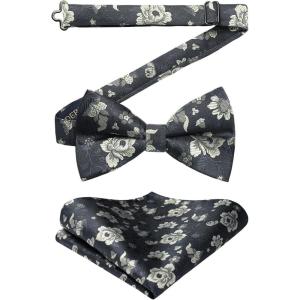 imageHISDERN Bow Ties for Men Paisley Floral Pretied Bowtie Pocket Square Set Mens Formal Bow Ties Wedding PartyNavy Blue