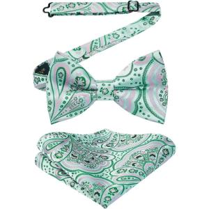 imageHISDERN Bow Ties for Men Paisley Floral Pretied Bowtie Pocket Square Set Mens Formal Bow Ties Wedding PartyPink White