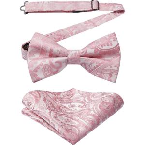 imageHISDERN Bow Ties for Men Paisley Floral Pretied Bowtie Pocket Square Set Mens Formal Bow Ties Wedding PartyPink1