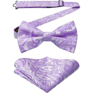 imageHISDERN Bow Ties for Men Paisley Floral Pretied Bowtie Pocket Square Set Mens Formal Bow Ties Wedding PartyPurple1