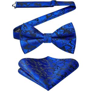imageHISDERN Bow Ties for Men Paisley Floral Pretied Bowtie Pocket Square Set Mens Formal Bow Ties Wedding PartyRoyal Blue12