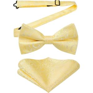 imageHISDERN Bow Ties for Men Paisley Floral Pretied Bowtie Pocket Square Set Mens Formal Bow Ties Wedding PartyYellow