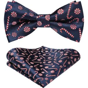 imageHISDERN Christmas Mens Bow Ties Set Holiday Festival Bow Tie and Pocket Square Set with Gift Box Bow Ties for Men Pretied05blue  White  Red