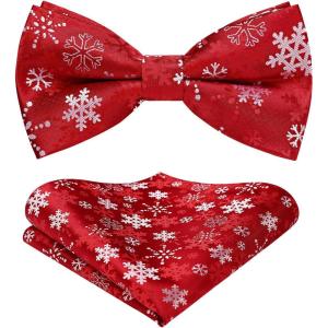 imageHISDERN Christmas Mens Bow Ties Set Holiday Festival Bow Tie and Pocket Square Set with Gift Box Bow Ties for Men Pretied06red  White
