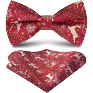 imageHISDERN Christmas Mens Bow Ties Set Holiday Festival Bow Tie and Pocket Square Set with Gift Box Bow Ties for Men Pretied15burgundy Deer