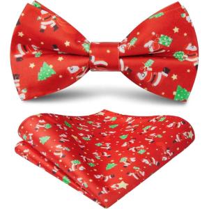 imageHISDERN Christmas Mens Bow Ties Set Holiday Festival Bow Tie and Pocket Square Set with Gift Box Bow Ties for Men Pretied17red