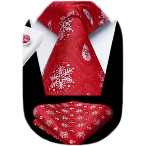 imageHISDERN Christmas Ties for Men Holiday Tie and Pocket Square Cufflinks Festival Party Xmas Funny Silk Woven NecktieBred  Snowfake