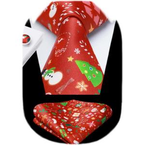 imageHISDERN Christmas Ties for Men Holiday Tie and Pocket Square Cufflinks Festival Party Xmas Funny Silk Woven NecktieBred  Snowman