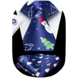 imageHISDERN Christmas Ties for Men Holiday Tie and Pocket Square Cufflinks Festival Party Xmas Funny Silk Woven NecktieDblue  Snowman