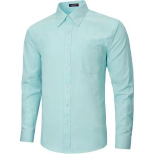 imageHISDERN Mens Dress Shirts Long Sleeve Wrinkle Free Formal Shirt Solid Stripe Business Casual Button Down ShirtsAqua Blue
