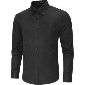 imageHISDERN Mens Dress Shirts Long Sleeve Wrinkle Free Formal Shirt Solid Stripe Business Casual Button Down ShirtsBlack