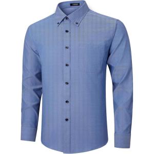 imageHISDERN Mens Dress Shirts Long Sleeve Wrinkle Free Formal Shirt Solid Stripe Business Casual Button Down ShirtsDark Blue
