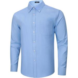 imageHISDERN Mens Dress Shirts Long Sleeve Wrinkle Free Formal Shirt Solid Stripe Business Casual Button Down ShirtsLake Blue