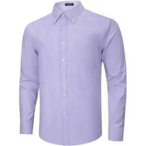 imageHISDERN Mens Dress Shirts Long Sleeve Wrinkle Free Formal Shirt Solid Stripe Business Casual Button Down ShirtsLight Purple