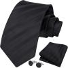 imageHISDERN Ties for Men Stripe Plaid Tie Classic Necktie Pocket Square Cufflinks Set for Formal Wedding Business PartyBlack
