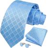 imageHISDERN Ties for Men Stripe Plaid Tie Classic Necktie Pocket Square Cufflinks Set for Formal Wedding Business PartyBlue Plaid