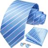 imageHISDERN Ties for Men Stripe Plaid Tie Classic Necktie Pocket Square Cufflinks Set for Formal Wedding Business PartyBlue Stripes
