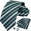 imageHISDERN Ties for Men Stripe Plaid Tie Classic Necktie Pocket Square Cufflinks Set for Formal Wedding Business PartyBluewhite