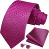 imageHISDERN Ties for Men Stripe Plaid Tie Classic Necktie Pocket Square Cufflinks Set for Formal Wedding Business PartyHot Pink