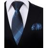imageHISDERN Ties for Men Stripe Plaid Tie Classic Necktie Pocket Square Cufflinks Set for Formal Wedding Business PartyNavy Blue