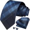 imageHISDERN Ties for Men Stripe Plaid Tie Classic Necktie Pocket Square Cufflinks Set for Formal Wedding Business PartyNavy Blue