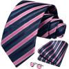 imageHISDERN Ties for Men Stripe Plaid Tie Classic Necktie Pocket Square Cufflinks Set for Formal Wedding Business PartyNavy Blue Pink