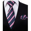 imageHISDERN Ties for Men Stripe Plaid Tie Classic Necktie Pocket Square Cufflinks Set for Formal Wedding Business PartyNavy Blue Pink