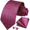 imageHISDERN Ties for Men Stripe Plaid Tie Classic Necktie Pocket Square Cufflinks Set for Formal Wedding Business PartyPink