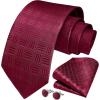 imageHISDERN Ties for Men Stripe Plaid Tie Classic Necktie Pocket Square Cufflinks Set for Formal Wedding Business PartyRed Plaid