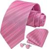 imageHISDERN Ties for Men Stripe Plaid Tie Classic Necktie Pocket Square Cufflinks Set for Formal Wedding Business PartyRose Red