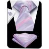 imageHISDERN Ties for Men Stripe Plaid Tie Classic Necktie Pocket Square Cufflinks Set for Formal Wedding Business PartyLight Purple