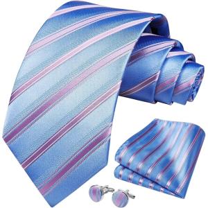 imageHISDERN Mens Tie Set Classic Woven Ties and Pocket Square Cufflinks Set Formal Business Wedding Neckties HandkerchiefAblue