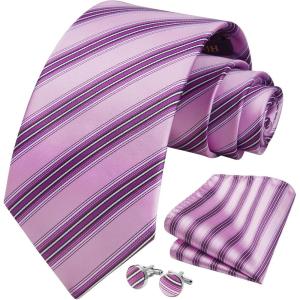 imageHISDERN Mens Tie Set Classic Woven Ties and Pocket Square Cufflinks Set Formal Business Wedding Neckties HandkerchiefApink2
