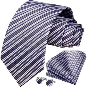 imageHISDERN Mens Tie Set Classic Woven Ties and Pocket Square Cufflinks Set Formal Business Wedding Neckties HandkerchiefApurple