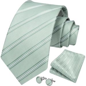 imageHISDERN Mens Tie Set Classic Woven Ties and Pocket Square Cufflinks Set Formal Business Wedding Neckties HandkerchiefAsage Green