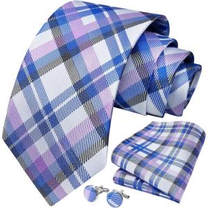imageHISDERN Mens Tie Set Classic Woven Ties and Pocket Square Cufflinks Set Formal Business Wedding Neckties HandkerchiefBblue  Purple