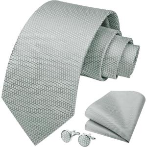 imageHISDERN Mens Tie Set Classic Woven Ties and Pocket Square Cufflinks Set Formal Business Wedding Neckties HandkerchiefCgrey
