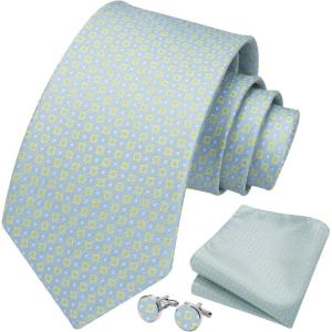 imageHISDERN Mens Tie Set Classic Woven Ties and Pocket Square Cufflinks Set Formal Business Wedding Neckties HandkerchiefDblue
