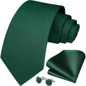 imageHISDERN Mens Tie Set Classic Woven Ties and Pocket Square Cufflinks Set Formal Business Wedding Neckties HandkerchiefDforest Green