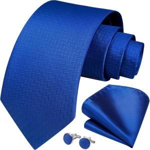 imageHISDERN Mens Tie Set Classic Woven Ties and Pocket Square Cufflinks Set Formal Business Wedding Neckties HandkerchiefDroyal Blue