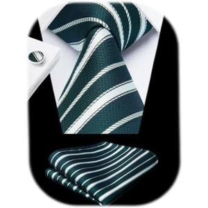imageHISDERN Ties for Men Stripe Plaid Tie Classic Necktie Pocket Square Cufflinks Set for Formal Wedding Business PartyBluewhite