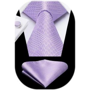 imageHISDERN Ties for Men Stripe Plaid Tie Classic Necktie Pocket Square Cufflinks Set for Formal Wedding Business PartyPurple