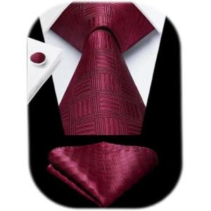 imageHISDERN Ties for Men Stripe Plaid Tie Classic Necktie Pocket Square Cufflinks Set for Formal Wedding Business PartyRed Plaid